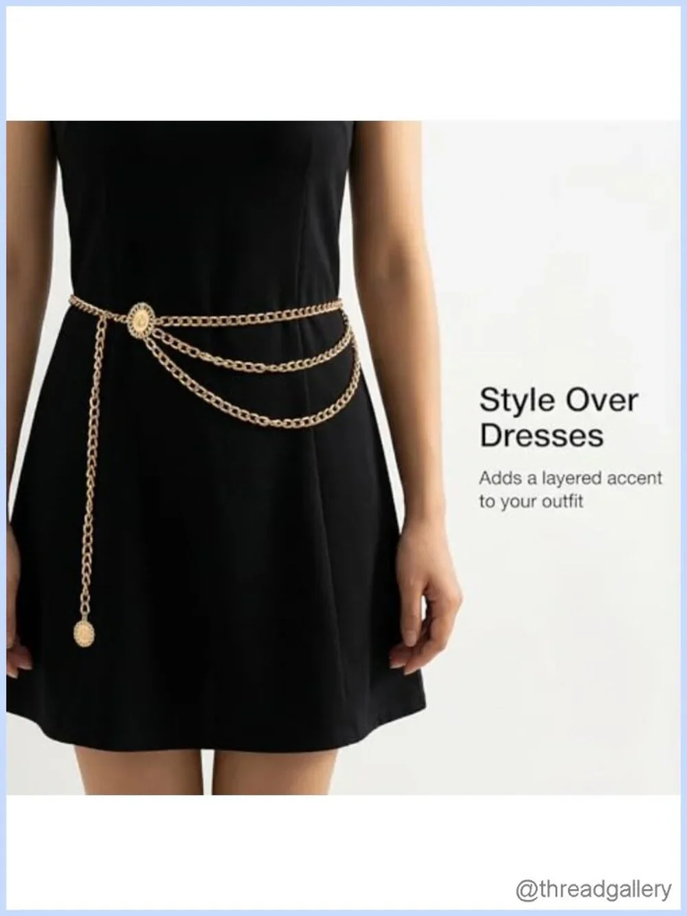 Layered Waist Chain Belt Adjustable Gold-Tone Metal 41 in for Dresses Skirts